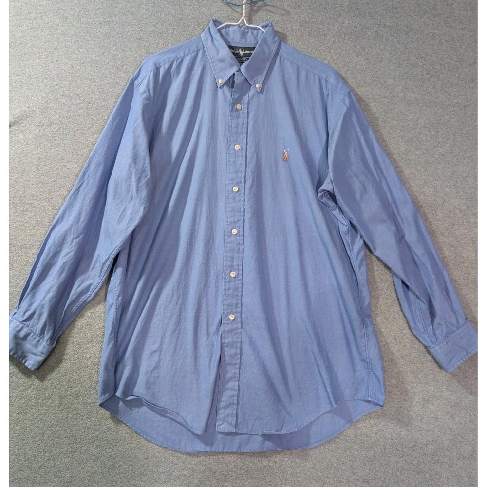 Vintage Ralph Lauren Yarmouth Button Down Shirt 16-34 Blue Flesh Pony 90s Oxford